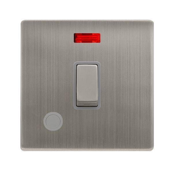 Click SFSS523GY Definity Complete Stainless Steel Screwless 20A 2 Pole Flex Outlet Neon Plate Switch - Grey Insert