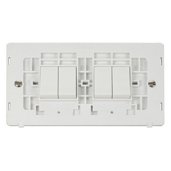 Click SIN019PW White Definity 4 Gang 10AX 2 Way Plate Switch Insert - White Insert