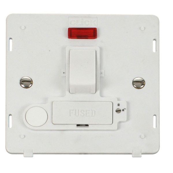 Click SIN252PW White Definity 13A Flex Outlet Neon Lockable Switched Fused Spur Unit Insert  - White Insert