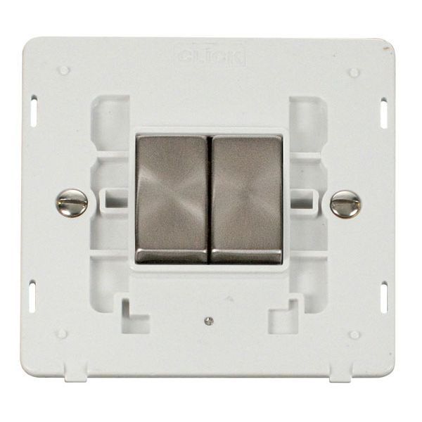 Click SIN412PWBS Brushed Steel Definity Ingot 2 Gang 10AX 2 Way Plate Switch Insert - White Insert