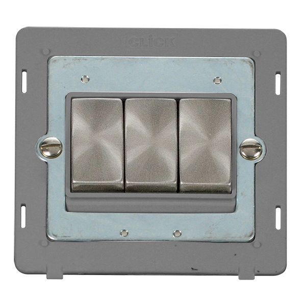 Click SIN413GYBS Brushed Steel Definity Ingot 3 Gang 10AX 2 Way Plate Switch Insert - Grey Insert