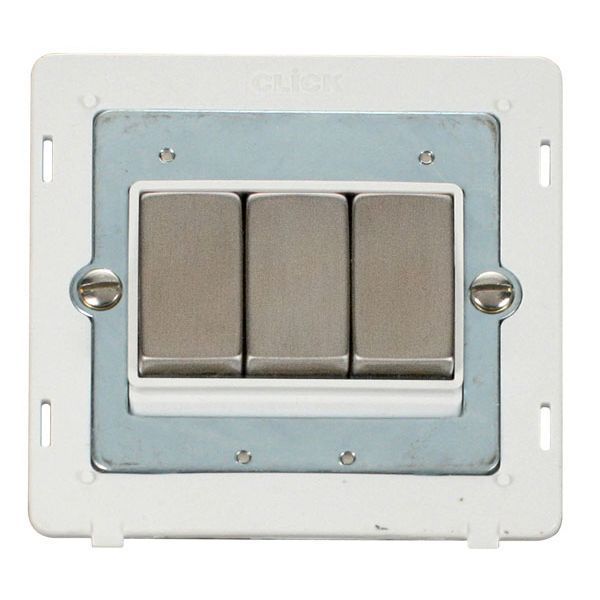 Click SIN413PWSS Stainless Steel Definity Ingot 3 Gang 10AX 2 Way Plate Switch Insert - White Insert