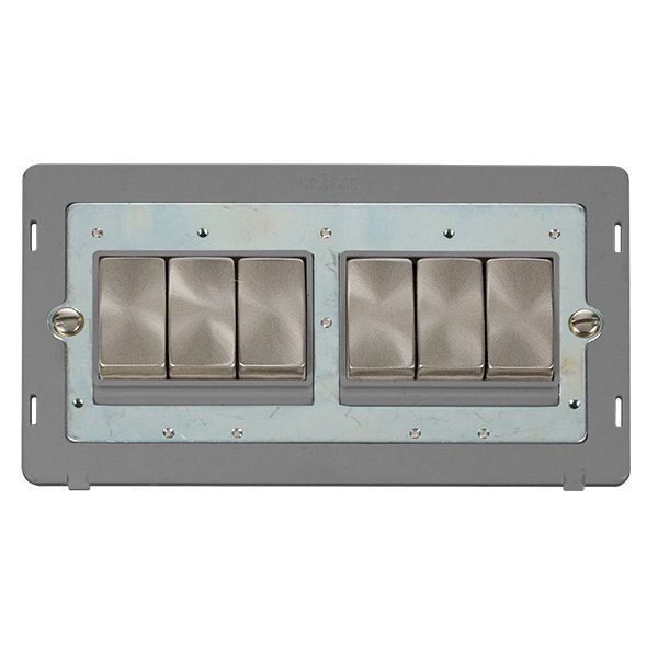 Click SIN416GYBS Brushed Steel Definity Ingot 6 Gang 10AX 2 Way Plate Switch Insert - Grey Insert