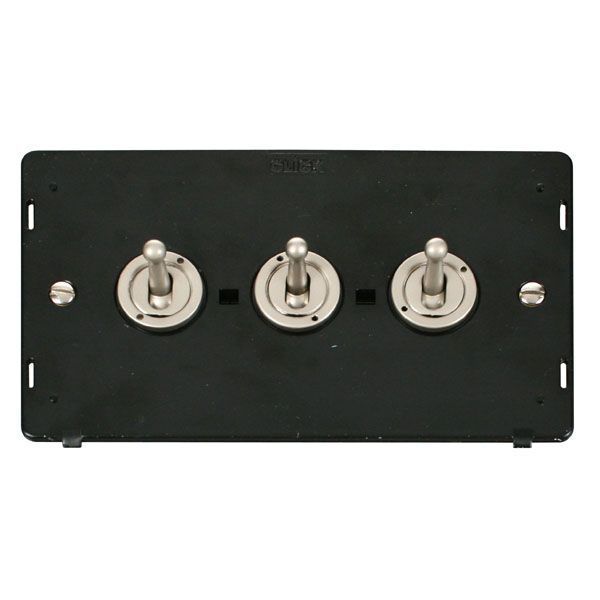 Click SIN423PN Pearl Nickel Definity 3 Gang 10AX 2 Way Toggle Plate Switch Insert - Black Insert
