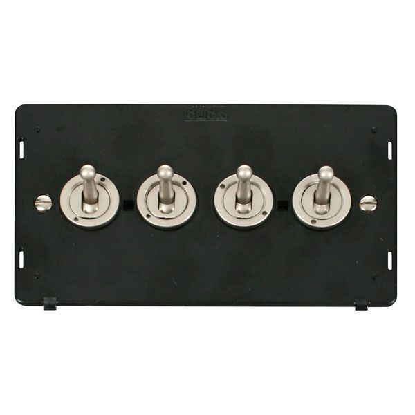 Click SIN424PN Pearl Nickel Definity 4 Gang 10AX 2 Way Toggle Plate Switch Insert - Black Insert