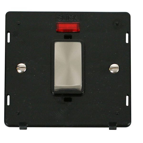 Click SIN501BKBS Brushed Steel Definity Ingot 1 Gang 45A Neon 2 Pole Plate Switch Insert - Black Insert
