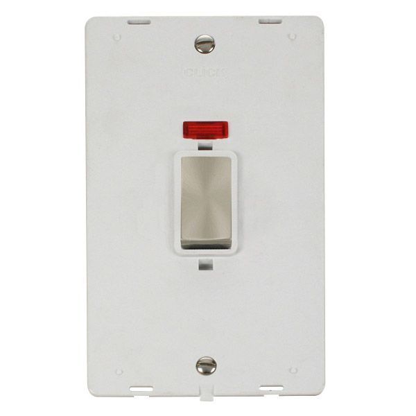 Click SIN503PWBS Brushed Steel Definity Ingot 2 Gang 45A 2 Pole Neon Vertical Plate Switch Insert - White Insert