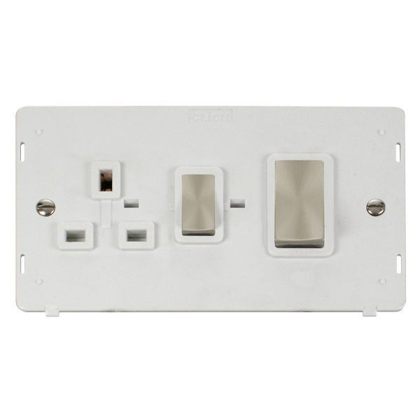 Click SIN504PWBS Brushed Steel Definity Ingot 2 Gang 45A 2 Pole Switch 13A 2 Pole Switched Socket Insert - White Insert