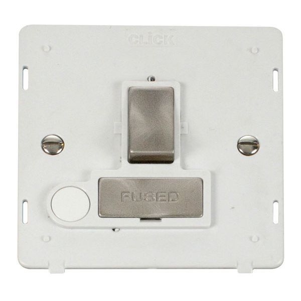 Click SIN551PWBS Brushed Steel Definity Ingot 13A 2 Pole Switched Flex Outlet Fused Spur Unit Insert - White Insert