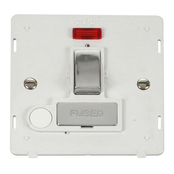 Click SIN552PWCH Polished Chrome Definity Ingot 13A 2 Pole Flex Outlet Neon Switched Fused Spur Unit Insert - White Insert