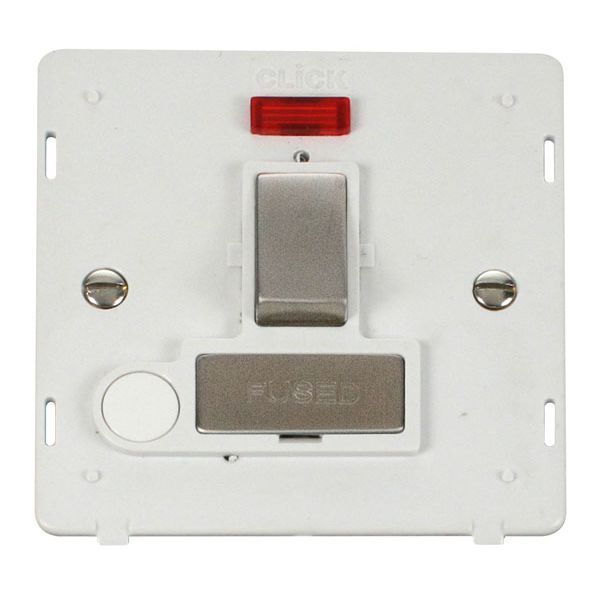 Click SIN552PWSS Stainless Steel Definity Ingot 13A 2 Pole Flex Outlet Neon Switched Fused Spur Unit Insert - White Insert