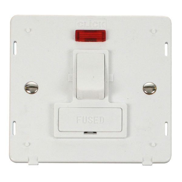 Click SIN652PW White Definity 13A 2 Pole Neon Switched Fused Spur Unit Insert - White Insert