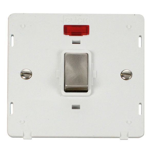 Click SIN723PWBS Brushed Steel Definity Ingot 20A 2 Pole Neon Plate Switch Insert - White Insert