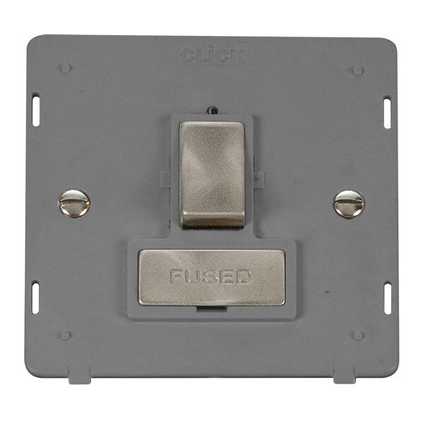 Click SIN751GYBS Brushed Steel Definity Ingot 13A 2 Pole Switched Fused Spur Unit Insert - Grey Insert