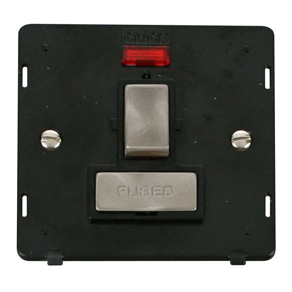 Click SIN752BKBS Brushed Steel Definity Ingot 13A 2 Pole Neon Switched Fused Spur Unit Insert - Black Insert