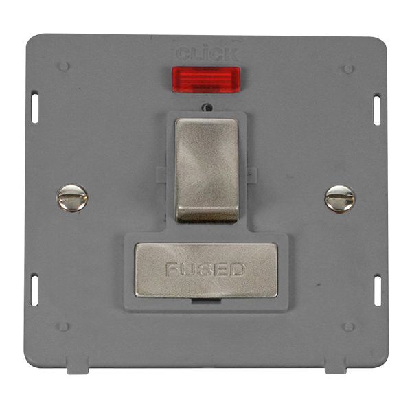 Click SIN752GYBS Brushed Steel Definity Ingot 13A 2 Pole Neon Switched Fused Spur Unit Insert - Grey Insert