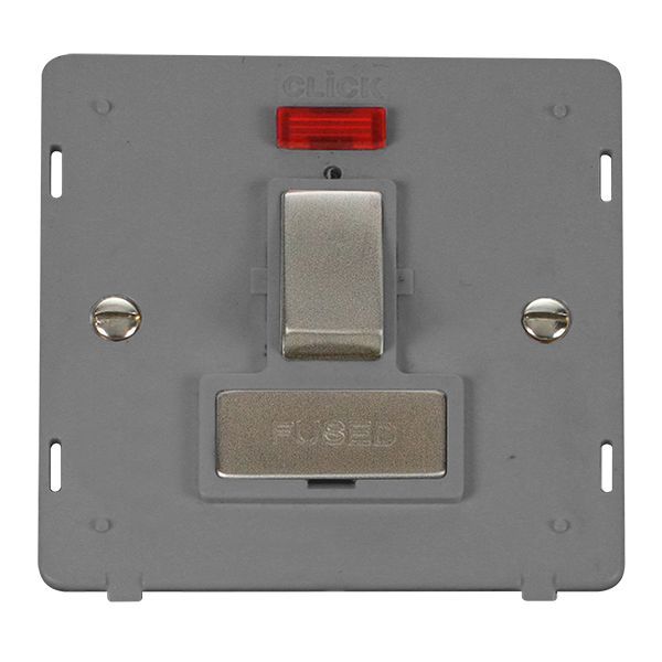 Click SIN752GYSS Stainless Steel Definity Ingot 13A 2 Pole Neon Switched Fused Spur Unit Insert - Grey Insert