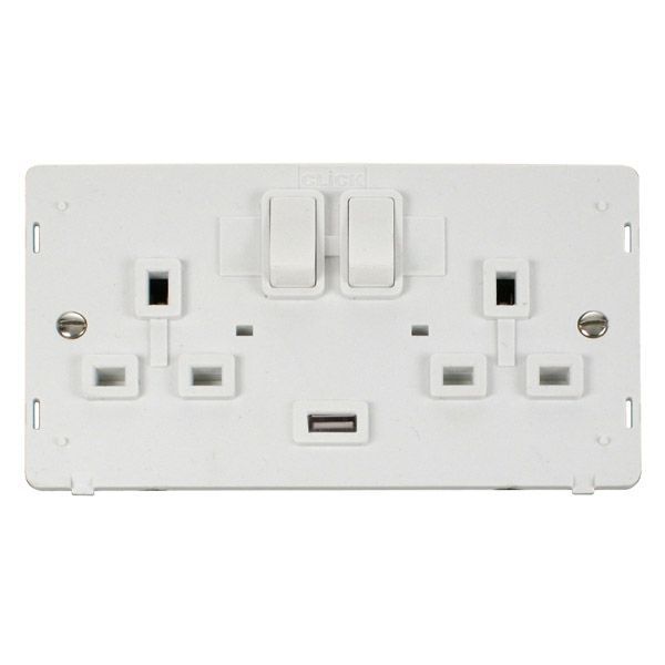 Click SIN770PW White Definity 2 Gang 13A 1x 2.1A USB-A Switched Socket Insert - White Insert