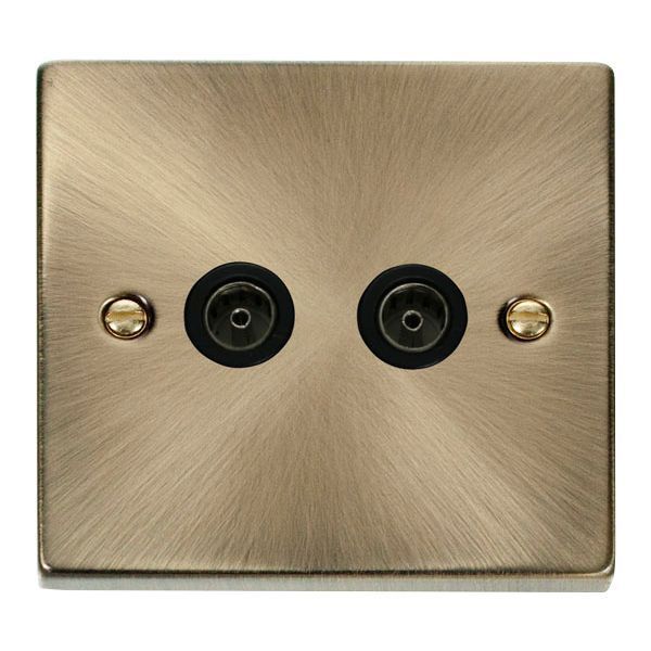 Click VPAB066BK Deco Antique Brass 2 Gang Non-Isolated Co-Axial Socket - Black Insert