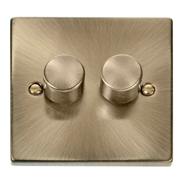 Click VPAB152 Deco Antique Brass 2 Gang 400W-VA 2 Way Resistive-Inductive Dimmer Switch