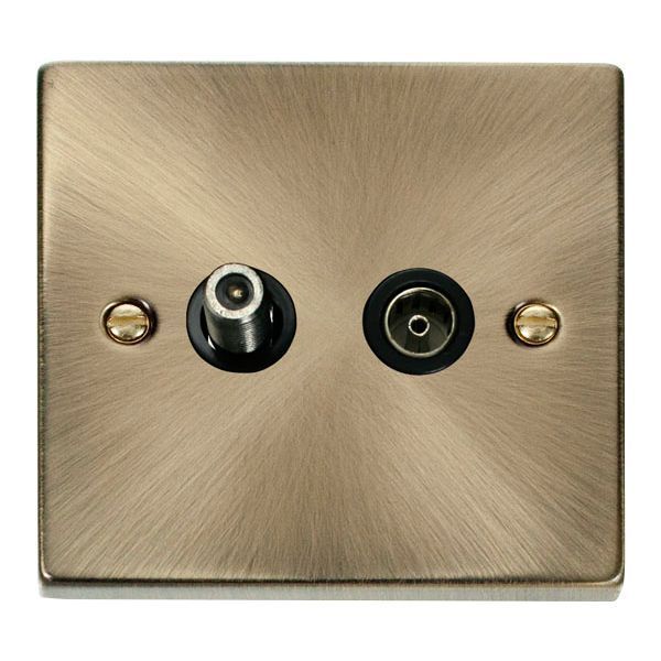 Click VPAB157BK Deco Antique Brass Isolated Co-Axial and Satellite Socket - Black Insert