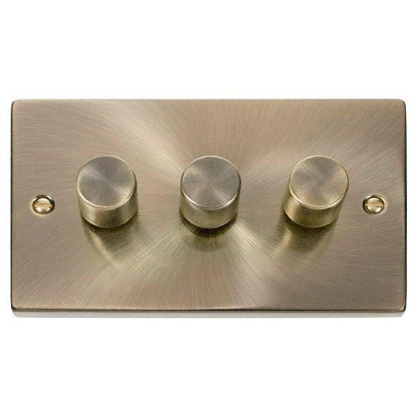 Click VPAB163 Deco Antique Brass 3 Gang 2 Way 100W LED Dimmer Switch