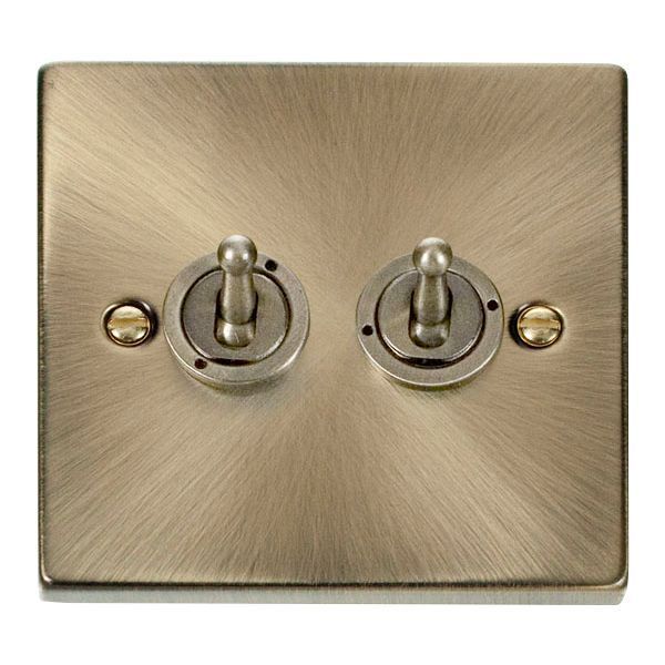 Click VPAB422 Deco Antique Brass 2 Gang 10AX 2 Way Dolly Toggle Switch