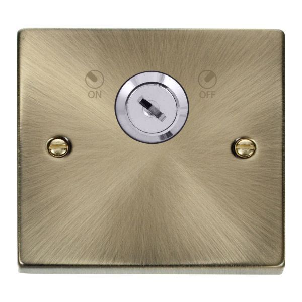 Click VPAB660 Deco Antique Brass 1 Gang 20A 2 Pole Lockable Plate Switch