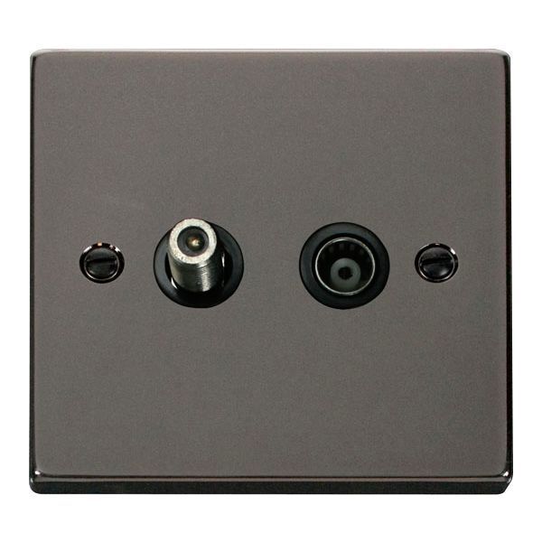 Click VPBN170BK Deco Black Nickel Non-Isolated Co-Axial and Satellite Socket - Black Insert