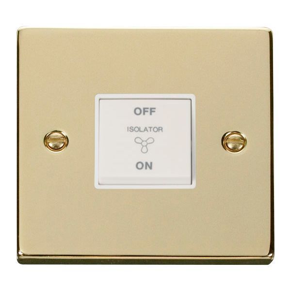 Click VPBR020WH Deco Polished Brass 10A 3 Pole Fan Isolation Switch - White Insert