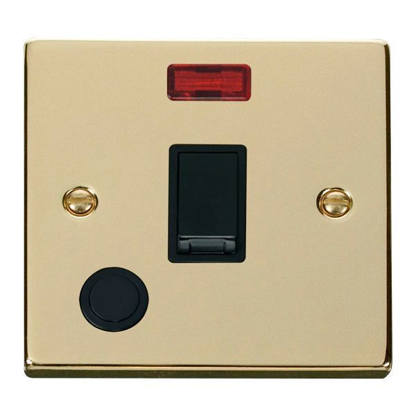 Click VPBR023BK Deco Polished Brass 20A 2 Pole Flex Outlet Neon Switch - Black Insert