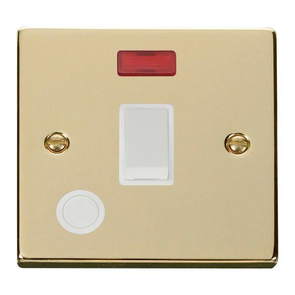 Click VPBR023WH Deco Polished Brass 20A 2 Pole Flex Outlet Neon Switch - White Insert