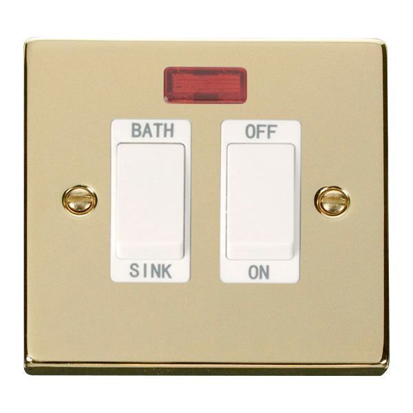 Click VPBR024WH Deco Polished Brass 20A Sink or Bath Switch - White Insert