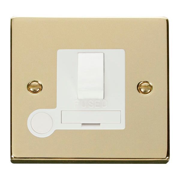 Click VPBR051WH Deco Polished Brass 13A Flex Outlet Switched Fused Spur Unit - White Insert