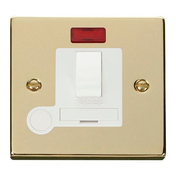 Click VPBR052WH Deco Polished Brass 13A Flex Outlet Neon Switched Fused Spur Unit - White Insert