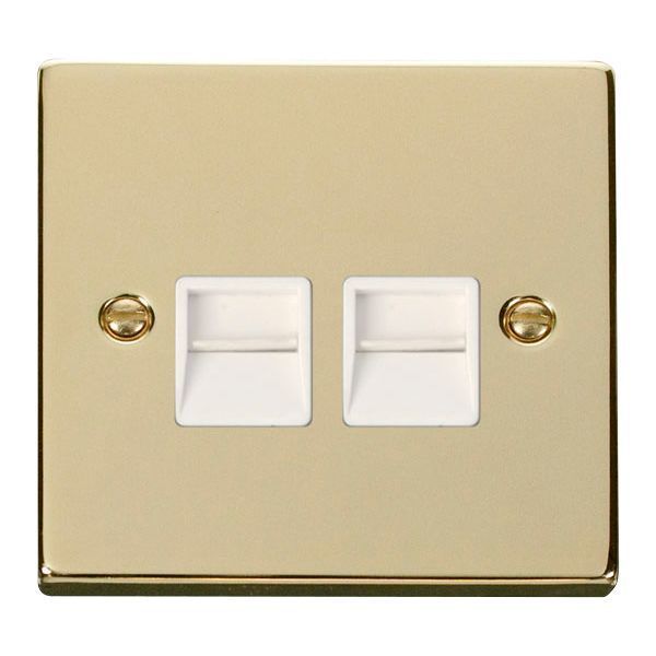 Click VPBR126WH Deco Polished Brass 2 Gang Secondary Telephone Socket - White Insert