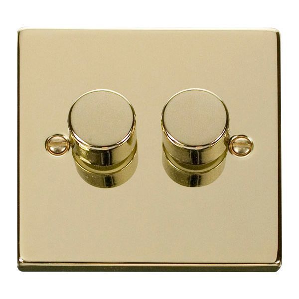 Click VPBR152 Deco Polished Brass 2 Gang 400W-VA 2 Way Resistive-Inductive Dimmer Switch