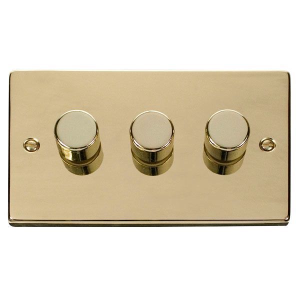 Click VPBR153 Deco Polished Brass 3 Gang 400W-VA 2 Way Resistive-Inductive Dimmer Switch