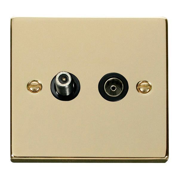 Click VPBR157BK Deco Polished Brass Isolated Co-Axial and Satellite Socket - Black Insert