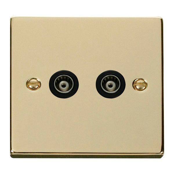 Click VPBR159BK Deco Polished Brass 2 Gang Isolated Co-Axial Socket - Black Insert