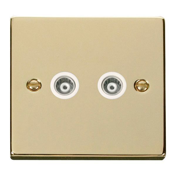 Click VPBR159WH Deco Polished Brass 2 Gang Isolated Co-Axial Socket - White Insert