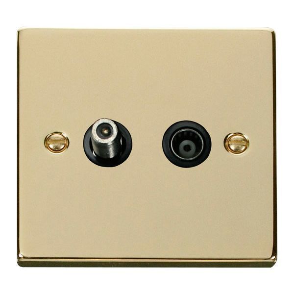 Click VPBR170BK Deco Polished Brass Non-Isolated Co-Axial and Satellite Socket - Black Insert