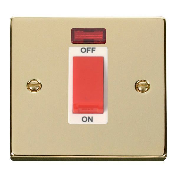Click VPBR201WH Deco Polished Brass 1 Gang 45A 2 Pole Neon Switch - White Insert