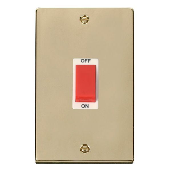 Click VPBR202WH Deco Polished Brass 2 Gang 45A 2 Pole Switch - White Insert