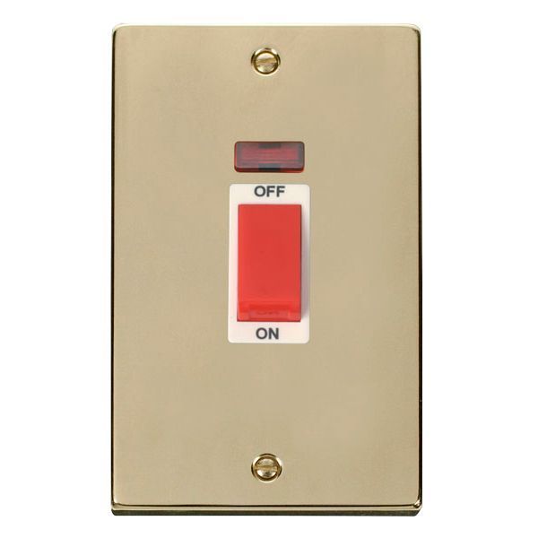 Click VPBR203WH Deco Polished Brass 2 Gang 45A 2 Pole Neon Switch - White Insert