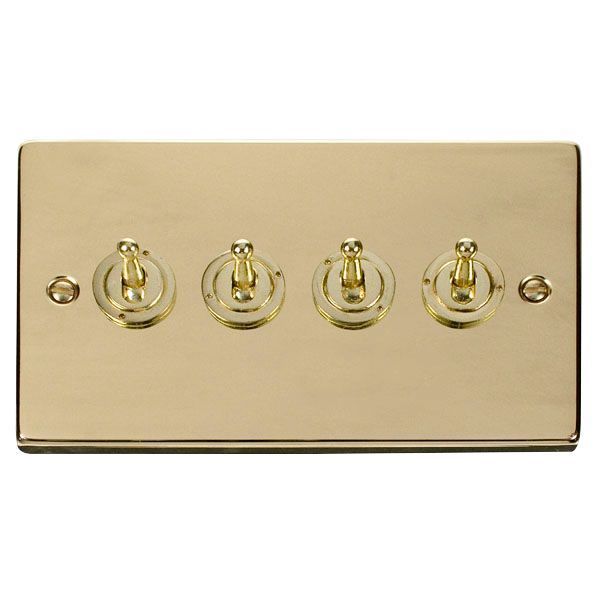 Click VPBR424 Deco Polished Brass 4 Gang 10AX 2 Way Dolly Toggle Switch
