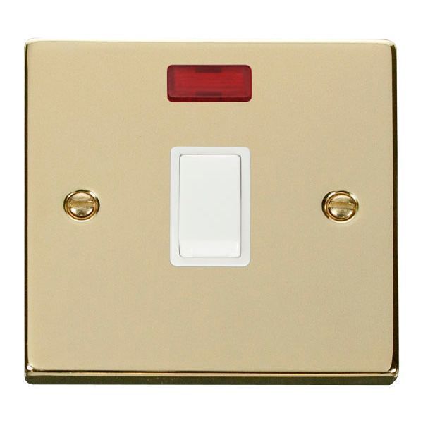 Click VPBR623WH Deco Polished Brass 20A 2 Pole Switch Neon - White Insert
