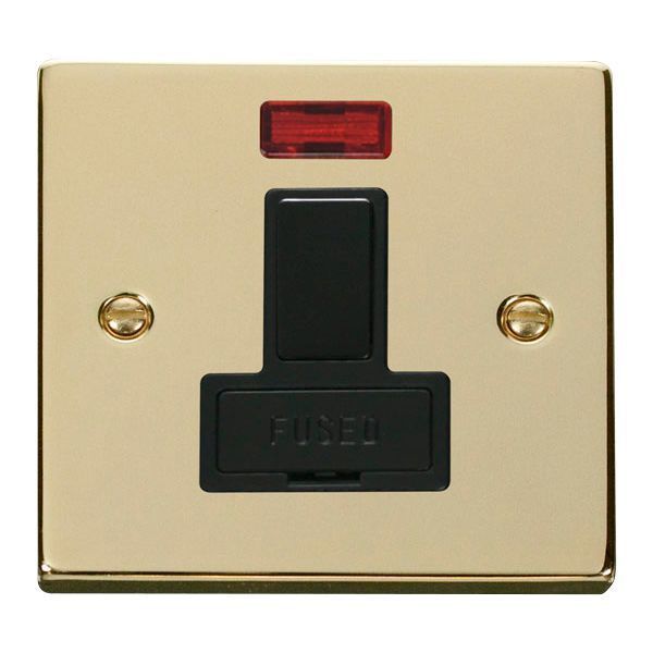 Click VPBR652BK Deco Polished Brass 13A Neon Switched Fused Spur Unit - Black Insert