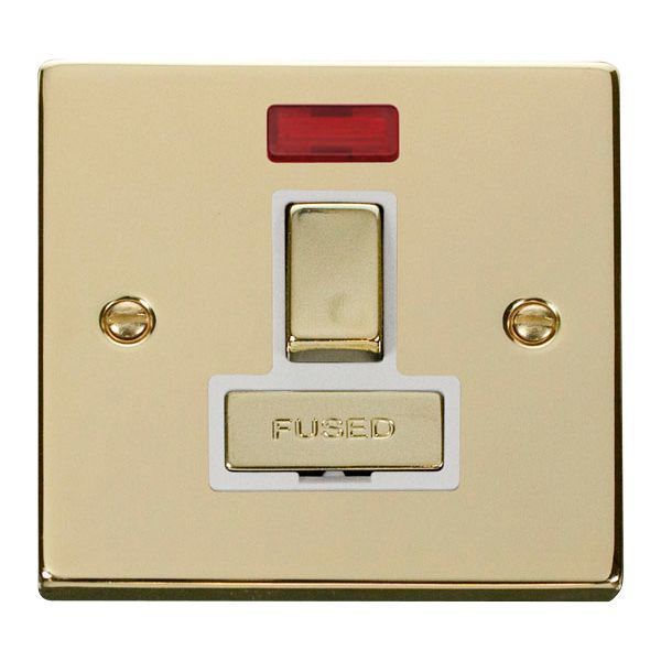 Click VPBR752WH Deco Polished Brass Ingot 13A Neon Switched Fused Spur Unit - White Insert