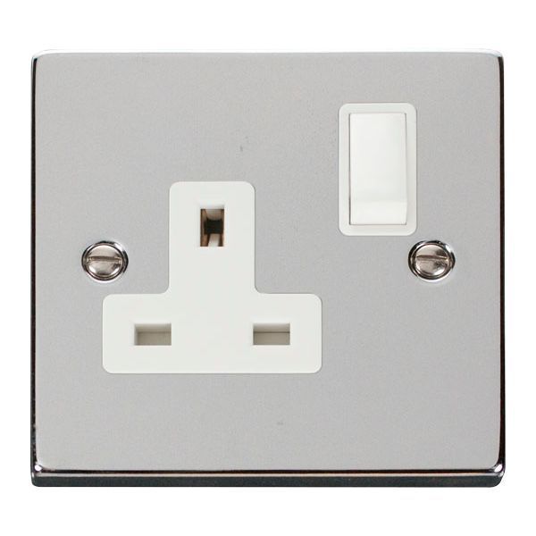 Click VPCH035WH Deco Polished Chrome 1 Gang 13A 2 Pole Switched Socket - White Insert